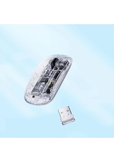 İnphic X5 Kablosuz Fare Şarj Edilebilir Sessiz Kullanım 2.4g Transparan Usb Mouse- 5775 Şeffaf 2