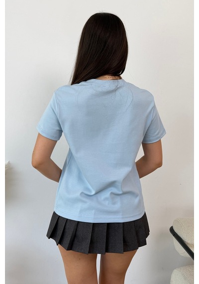 Giysa Kadın Bisiklet Yaka Köpek Baskılı T-shirt Mavi - 26y 2222