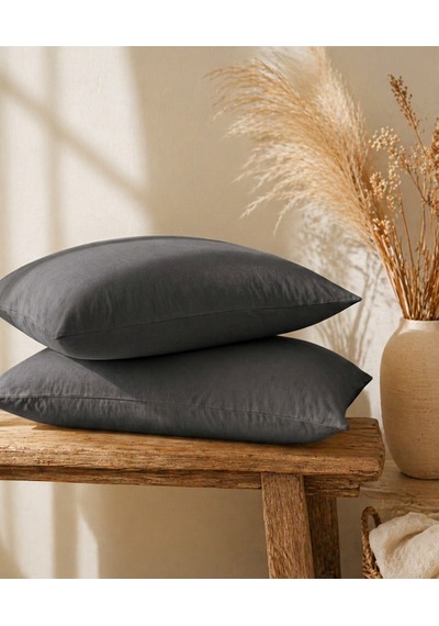 50x70 Cm Renkli Yastık Kılıfı 2 Li Set Yumuşak Dokulu Pamuklu Kumaş, Solmaz Canlı Renkler, Standart Ölçü Yastık Kılıfı Antrasit