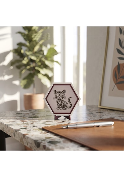 Modern Dokunuşlu Kedi Temalı Masaüstü Dekoratif Süsü Çalışma Masalarınız İçin Zarif Ve Modern Seçenek 10x10 Cm, Yavru Ağzı