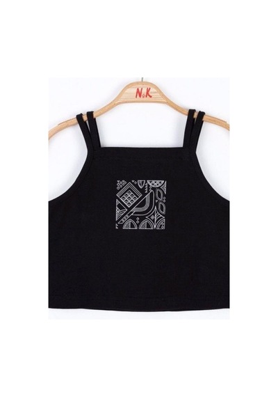 Kız Çocuk Askılı Maya Crop Bluz-13982-siyah Siyah
