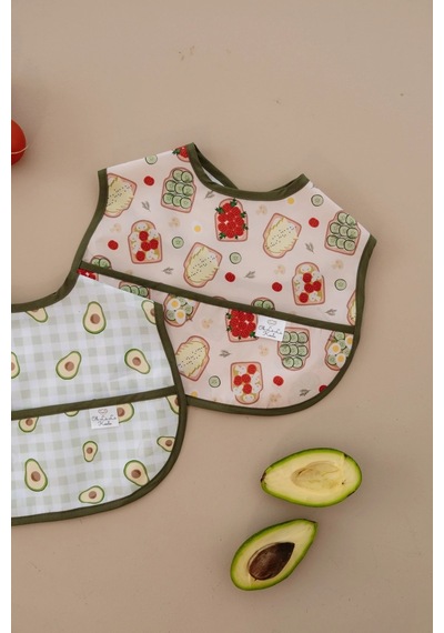 Yeşil Biyeli 2li Sıvı Geçirmez Mama Önlüğü 6-36 Ay