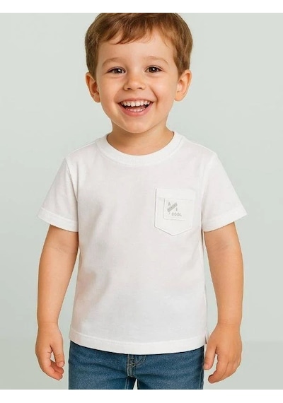 Breeze Erkek Bebek Cep Detaylı Basic T-shirt-15832 Beyaz