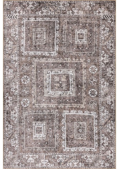 Artloop Stonart Eskitme Vintage Desenli Kahverengi Otantik Yıkanabilir Şönil Halı Al 460 Kahverengi 4