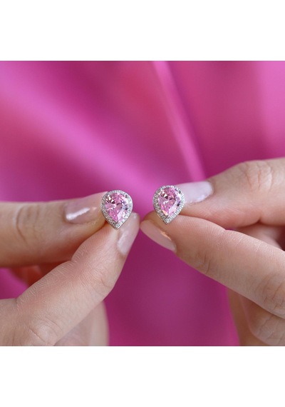 Damla Pembe Kuvars Taşlı Gümüş Küpe Gümüş