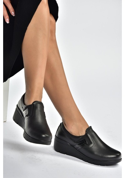 Fox Shoes V324405603 Siyah Hakiki Deri Günlük Kadın Ayakkabı Siyah-hakiki Deri