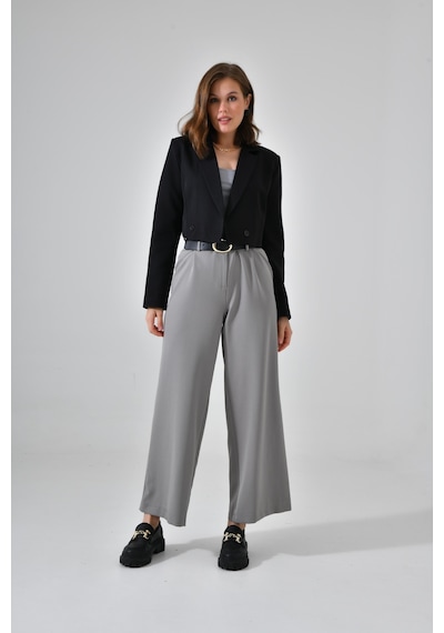 Siyah Kruvaze Crop Blazer Ceket Siyah