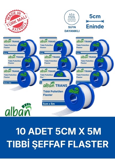 Pe 5cm X 5m, 10 Kutulu Set, Şeffaf Perforeli Flaster. Hipoalerjenik, Nefes Alabilen, Cilde Dost, Suya Dayanıklı