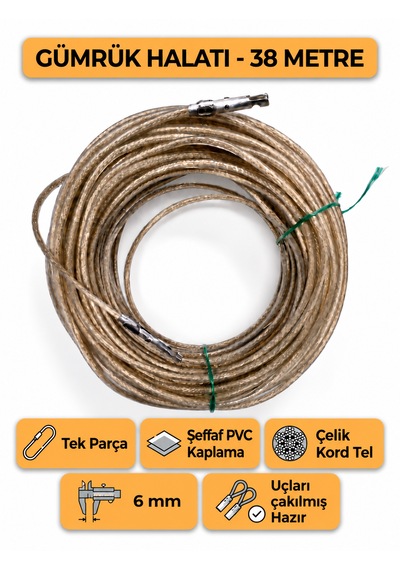 Tır Dorse Kamyon Konteyner Gümrük Halatı Galvanizli Çelik Tel 38 Metre 6mm