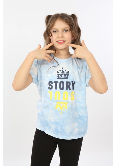 Toontoy Kids Toontoy Kız Çocuk Story Soul Baskılı Tişört Mavi