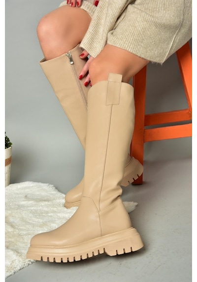Fox Shoes R312401309 Ten Kalın Tabanlı Kadın Çizme Ten