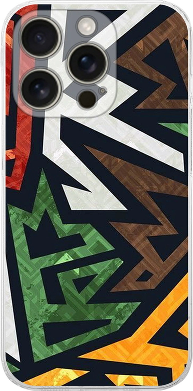 Apple Uyumlu iPhone 16 Pro İle Soyut Grafiti Baskılı Kamera Korumalı Şeffaf Kılıf