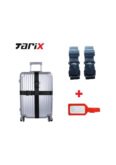 Tarix 2 Adet Siyah Valiz Kemeri + 1 Adet Kırmızı Valiz Etiketi Siyah