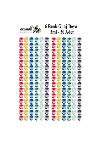 Guaj Boya 3 Ml 6 Renk 30 Paket Mini Küçük Guaj Boya Etkinlik Boyama Boyası Su Bazlı Resim Okul Öncesi Kreş Ana Sınıfı Çok Renkli