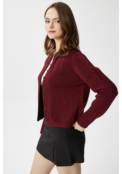 Ritnice Kadın Nina Bisiklet Yaka Bordo Basic Hırka Bordo