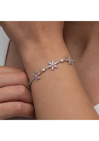 Gümüş Pembe Lotus Çiçeği Kadın Bileklik Çok Renkli 55396347