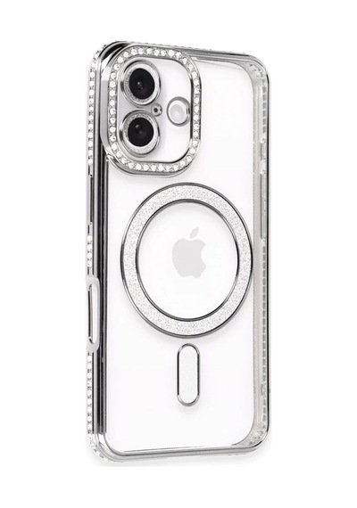 Apple Uyumlu iPhone 16 Plus Uyumlu Kılıf Joke Simli Magneticsafe Kılıf - Gri