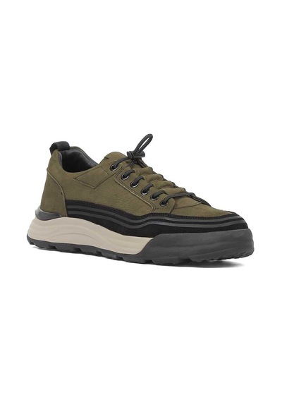 Erkek Haki Nubuk Siyah Süet Deri Sneaker