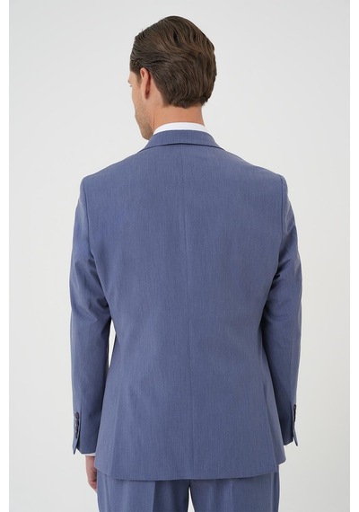 Efor Slim Fit Esnek Çift Yırtmaç Yelekli Düz Klasik Havacı Mavi Takım Elbise Tk 901 Mavi