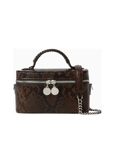 Stella Mccartney Python Desenli Shaggy Deer Vegan Deri, Lüks Zincir Detaylı Kozmetik Ve Omuz Çantası Kahverengi