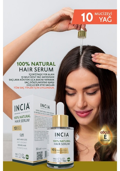 INCIA %100 Doğal Saç Bakım Serumu Biberiye Yağı Saç Dökülmesi Karşıtı 10 Değerli Yağ 30 ML