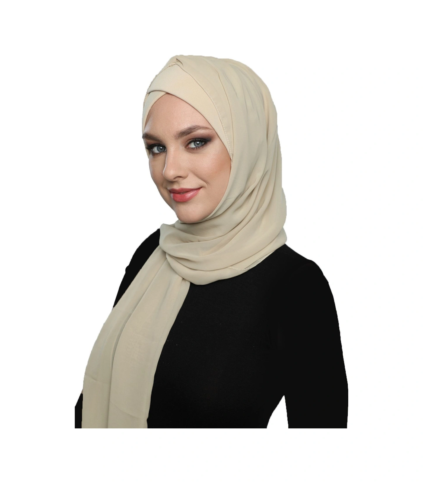 Elysianfidan Şallı Takmatik Sade Bej Hazır Türban Tesettür Bone Namaz Örtüsü Bej