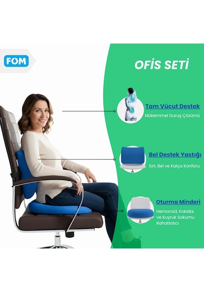 Tr ' Full Ortopedik Visco Ofis - Araba - Sandalye Yastık Seti, Bel Destek Ve Oturma Simidi Minderi Seti, Ortopedik, Yı Diğer
