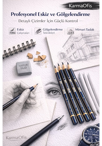 Profesyonel Çizim Seti 4 Lü Dereceli Kalem 2b-2b-3b-4b + Hamur Silgi+3 Lü Pastel Dağıtma Kalemi
