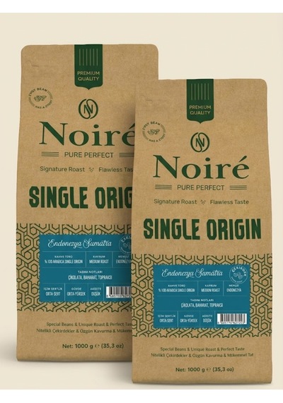 2'li Set Noire Endonezya Sumatra 1kg %100 Arabica Orta Sert, Çikolata & Baharat Topraksı Kahve Çekirdek