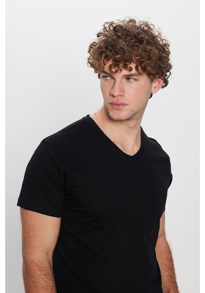 Tudors Erkek Slim Fit Dar Kesim %100 Pamuk Yumuşak Dokulu Siyah V Yaka Tişört-32120 SIYAH Siyah