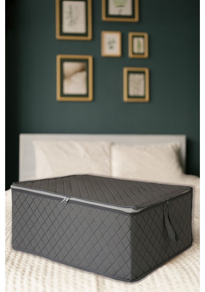 6 Adet Antrasit Kapitone Desenli Büyük Boy Hurç - 65x45x22cm Tela 65 X 46 Gri Tr Diğer