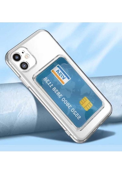 Apple Uyumlu iPhone 12 Kılıf Kartlıklı Şeffaf Zore Setra Clear Silikon Kapak Renksiz