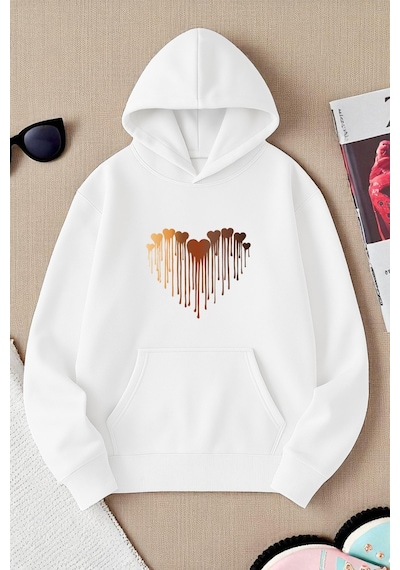 Uyguntarz Unisex Eriyen Kalpler Tasarım Basklı Sweatshirt beyaz