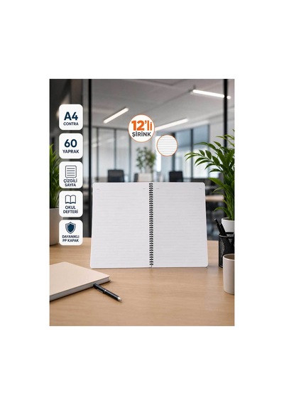 Pp Kapak Spiralli 60 Yaprak A4 Çizgili 12 Adet Defter Çok Renkli