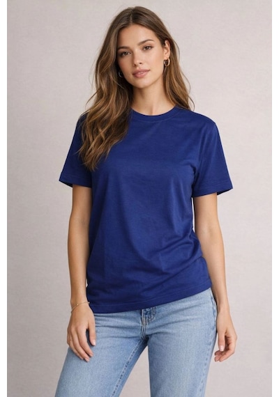 Kadın Tişört Osy Modal Yumuşak Dokulu Kumaş Bisiklet Yaka T-shirt - Lacivert
