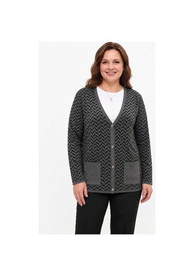 Onno Style Women Klasik Triko Düğmeli Ceket Gri