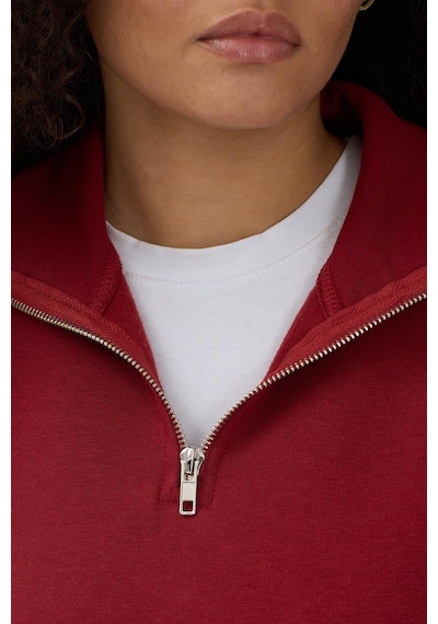 Polostate Unisex Regular Fit Rahat Kesim Pamuklu Içi Polarlı Yarım Fermuarlı Bordo Dik Yaka Sweatshirt Bordo