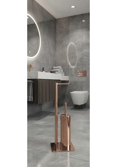Ayaklı Wc Kağıtlık Ve Fırçalık Seti Rose Gold