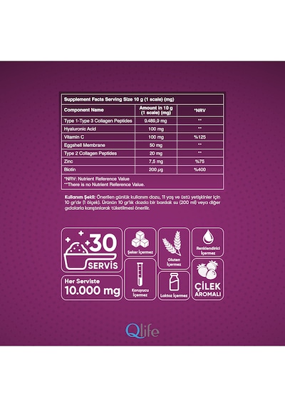Collagen Powder Hidrolize - Toz Kolajen Çilek Aromalı 250 Gr