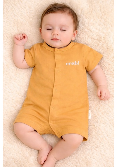 Necix's Erkek Bebek Yazlık Pamuklu Penye Kumaş Tulum 0- 6 Ay 5485 5480 Hardal Hardal