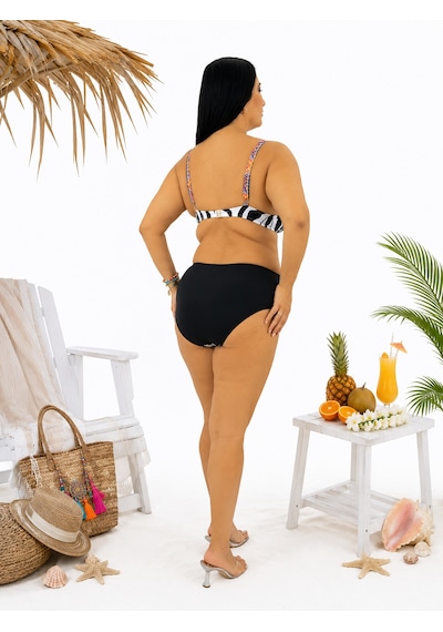 Büyük Beden Kaplı Telli Renkli Tüy Desenli Ön Büzgü Detaylı Ayarlanabilir Askılı Sabit Kaplı Kadın Bikini Takımı Siyah Büyük Beden Kaplı Telli Renkli Tüy Desenli Ön Büzgü Detaylı Ayarlanabilir Askılı Sabit Kaplı Kadın Bikini Takımı Siyah