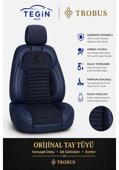 Fiat Albea 2002-2012 Araca Uyumlu Premium Tay Tüyü Koltuk Kılıfı Liona Serisi Lacivert
