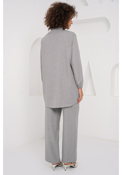 Bigdart 6678 Keten Tunik Pantolon İkili Takım - Gri