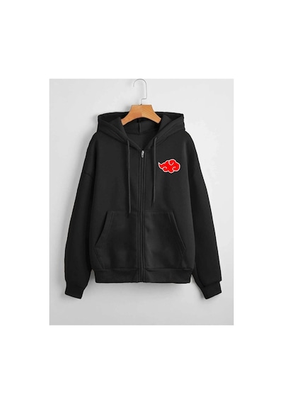 Tarzsokak Unisex Baskılı Kapüşonlu Fermuarlı Sweatshirt Siyah