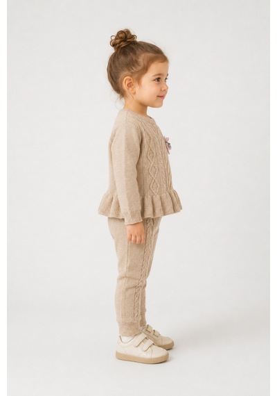 Babyhola 1-5 Yaş Kız Çocuk Triko Örme Takım 23216 Bej