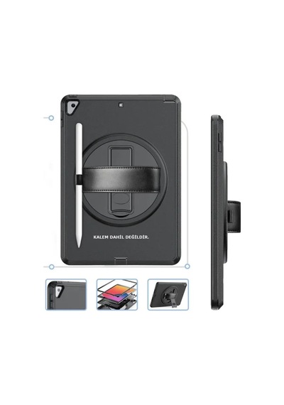 Jenerik Apple İpad 10.2 7.nesil Kılıf Hand Strap Tablet Kılıfı - Siyah