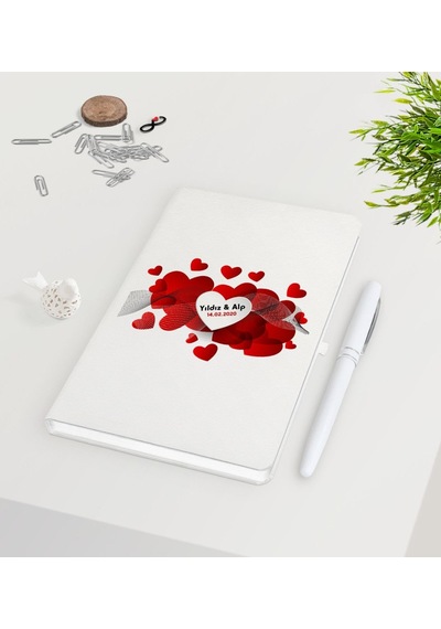 Kişiye Özel Sevgililer Günü Beyaz Defter Kalem Seti-110