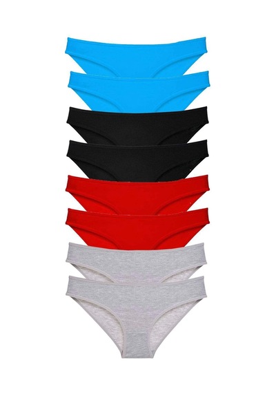 8 Adet Süper Eko Set Likralı Kadın Slip Külot Siyah Kırmızı Gri Mavi Çok Renkli