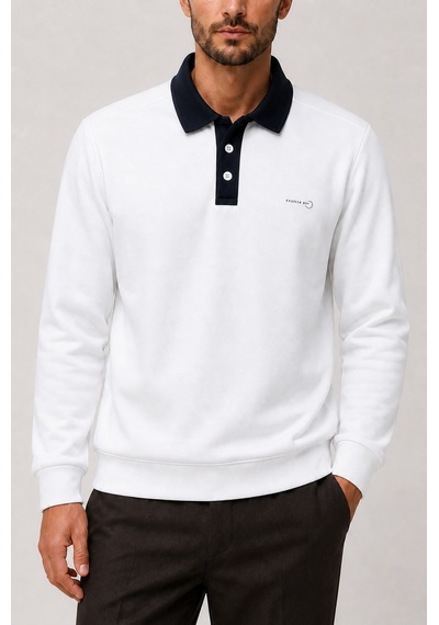 Redline Snap Erkek Regular Fit Düğmeli Kışlık Sweatshirt Beyaz