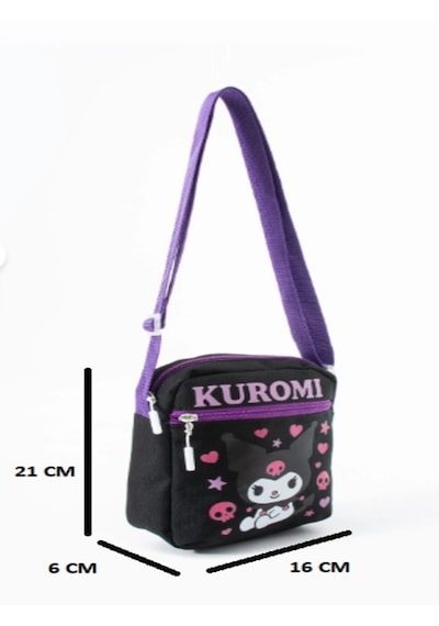 Trg Polo Siyah Kuromi Çocuk Omuz Çantası 3 Bölmeli Su Geçirmez Kumaş 21 16 6 Cm Siyah - Mor